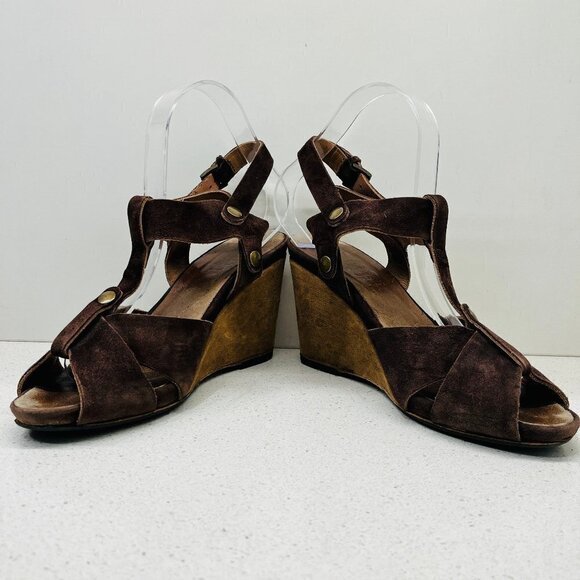 Moma Brown Suede Leather Wedges Sandals Heels TStrap Ankle Made in Italy Sz 38 - Picture 16 of 16
